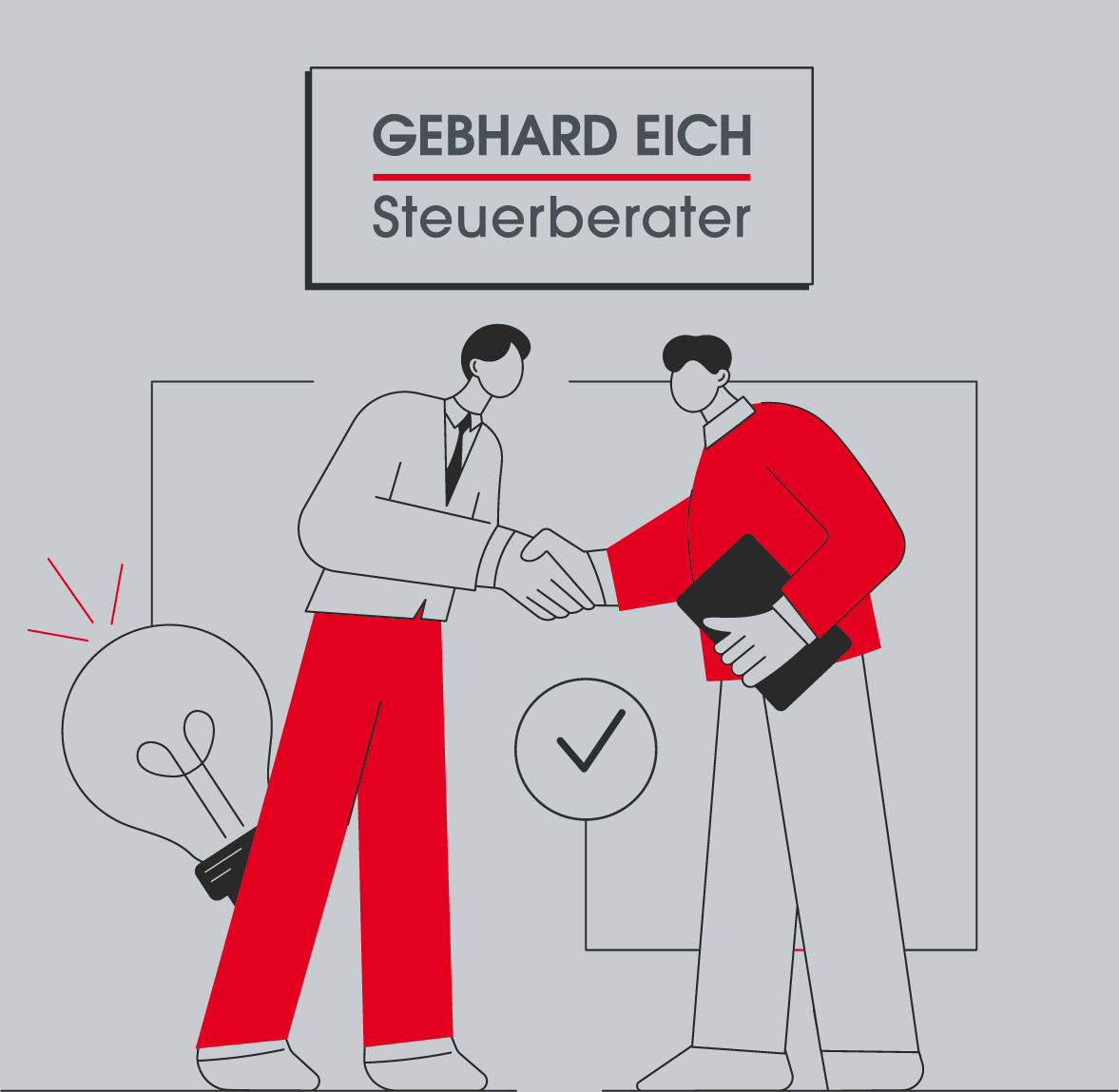 Illustration Handschlag zwischen Steuerberater und Mandant – persönliche Beratung bei Gebhard Eich in Aschaffenburg